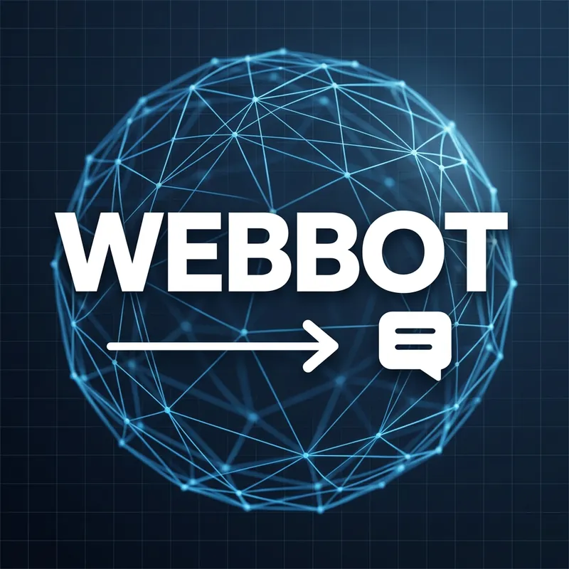 Эмблема Webbot на тёмно-синем фоне из светящихся линий
